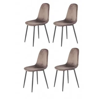 Lot de 4 Chaises velours marron et pieds métal noir  - design scandinave - BIBA