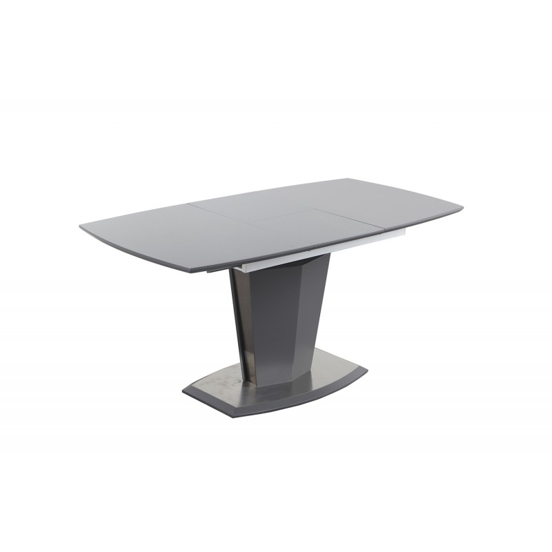 Table de repas extensible 120/160 cm rectangulaire gris et pied socle central acier et MDF - design contemporain - DONA