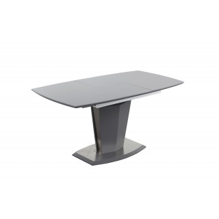 Table de repas extensible 120/160 cm rectangulaire gris et pied socle central acier et MDF - design contemporain - DONA