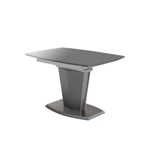 Table de repas extensible 120/160 cm rectangulaire gris et pied socle central acier et MDF - design contemporain - DONA