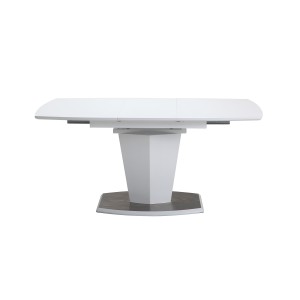 Table de repas extensible 120/160 cm rectangulaire blanc et pied socle central acier et MDF - design contemporain - DONA