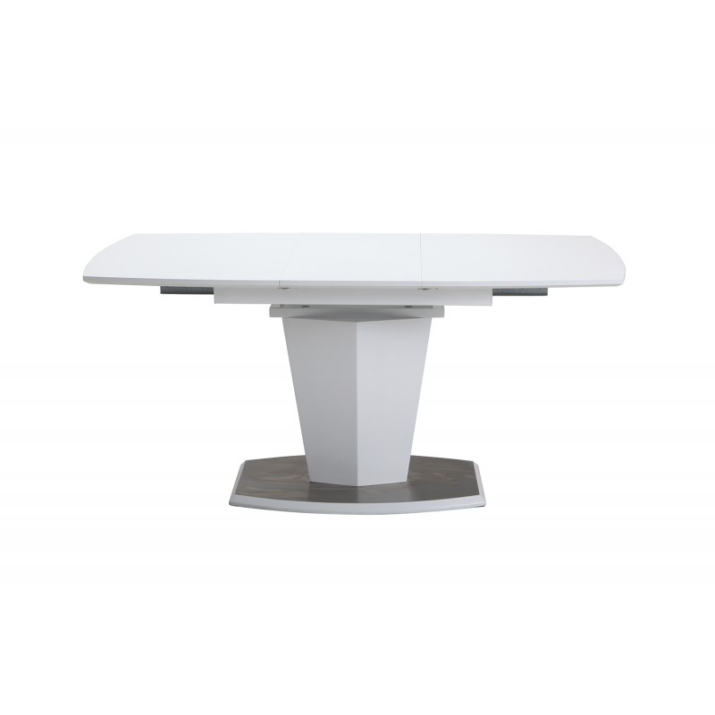 Table extensible blanche 120 à 160 cm pied acier brosser  - DONA