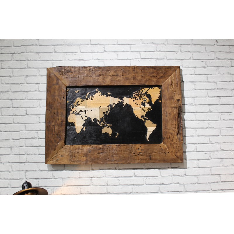 Cadre tableau mappemonde en teck - WORLD