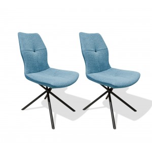 Lot de 2 chaises tissu et simili bleu et pieds métal noir - design contemporain industriel - MONTAINE
