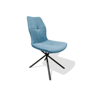 Lot de 2 chaises tissu et simili bleu et pieds métal noir - design contemporain industriel - MONTAINE