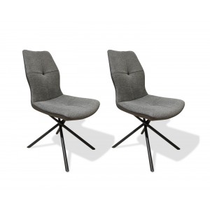 Lot de 2 chaises tissu et simili gris anthracite et pieds métal noir - design contemporain industriel - MONTAINE