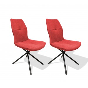 Lot de 2 chaises tissu et simili rouge et pieds métal noir - design contemporain industriel - MONTAINE