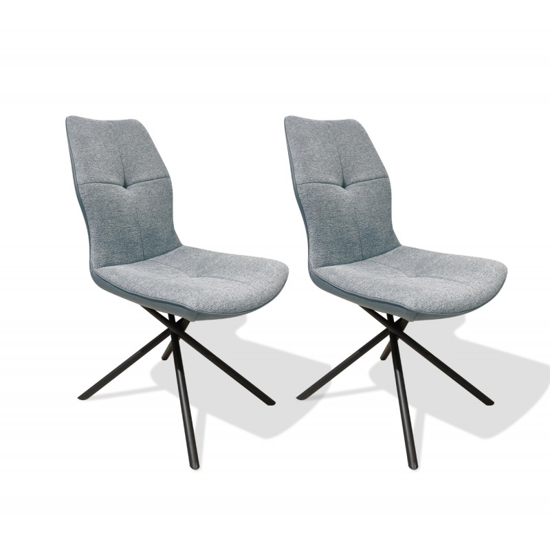 Lot de 2 chaises tissu et simili gris et pieds métal noir - design contemporain industriel - MONTAINE
