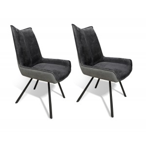 Lot de 2 chaises tissu bicolore gris anthracite et pieds métal noir CONFORT & QUALITE - design contemporain industriel - SURI