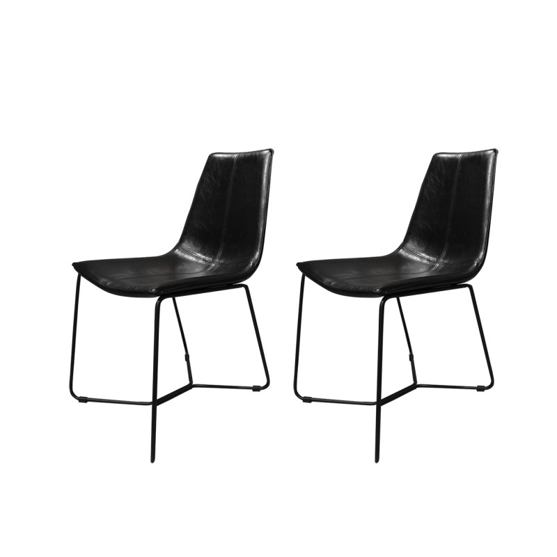 Lot de 2 chaises noires en simili et piètement métal filaire noir - design vintage contemporain - STEEVE