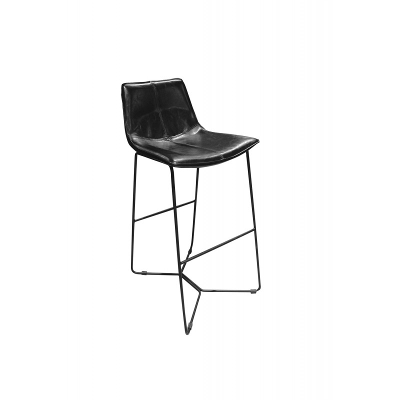 Tabouret de bar noir en simili et piètement métal filaire noir - Chaise haute design vintage contemporain - STEEVE