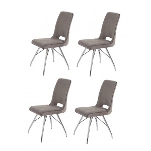 Lot de 4 chaises velours taupe et pieds acier chromé - Confort & Qualité - design contemporain vintage - BELLA