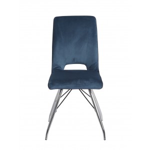 Lot de 4 chaises velours bleu marine et pieds acier chromé - Confort & Qualité - design contemporain vintage - BELLA