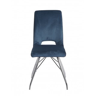 Lot de 4 chaises velours bleu marine et pieds acier chromé - Confort & Qualité - design contemporain vintage - BELLA