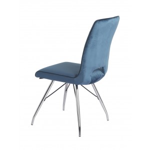Lot de 4 chaises velours bleu marine et pieds acier chromé - Confort & Qualité - design contemporain vintage - BELLA