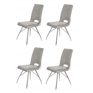 Lot de 4 chaises velours gris clair et pieds acier chromé - Confort & Qualité - design contemporain vintage - BELLA