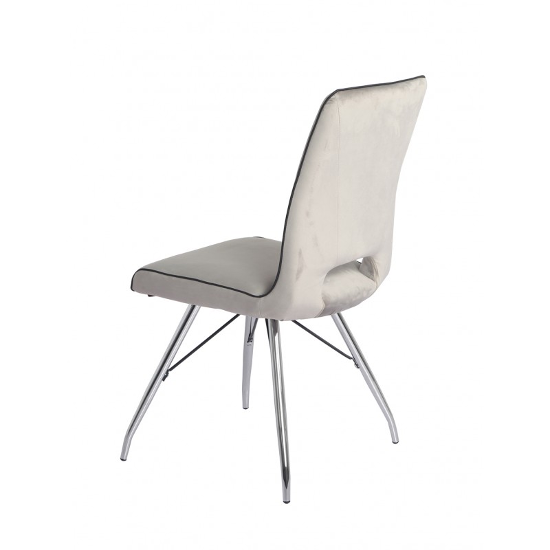 Lot de 4 chaises velours gris clair et pieds acier chromé - Confort & Qualité - design contemporain vintage - BELLA