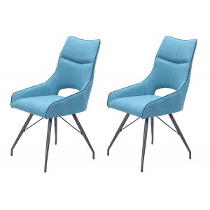 Lot de 2 chaises tissu bleu et pieds métal - Confort & Qualité - design contemporain industriel - ANAÏS