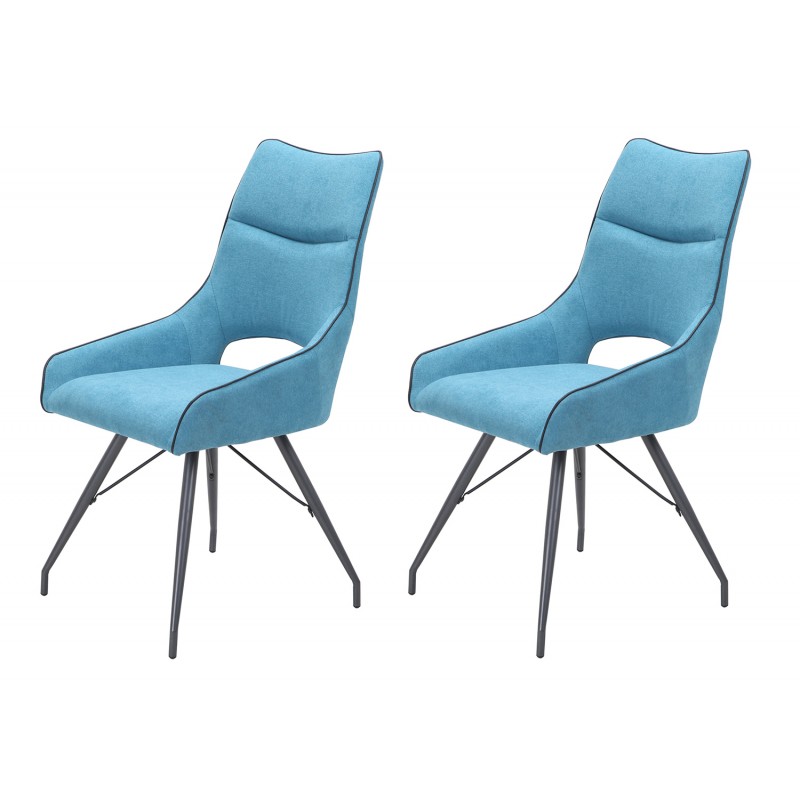 Lot de 2 chaises tissu bleu et pieds métal - Confort & Qualité - design contemporain industriel - ANAÏS