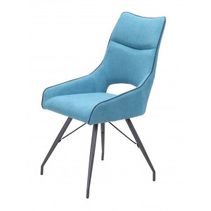 Lot de 2 chaises tissu bleu et pieds métal - Confort & Qualité - design contemporain industriel - ANAÏS