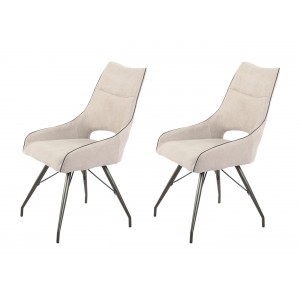 Lot de 2 chaises tissu beige et pieds métal - Confort & Qualité - design contemporain industriel - ANAÏS