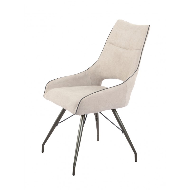 Lot de 2 chaises tissu beige et pieds métal - Confort & Qualité - design contemporain industriel - ANAÏS