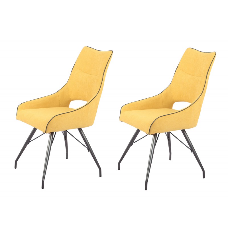 Lot de 2 chaises tissu jaune et pieds métal - Confort & Qualité - design contemporain industriel - ANAÏS