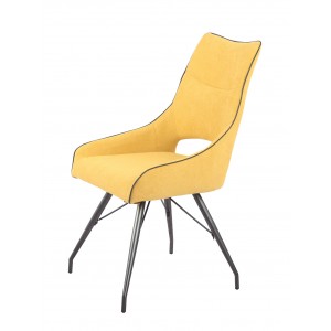 Lot de 2 chaises tissu jaune et pieds métal - Confort & Qualité - design contemporain industriel - ANAÏS