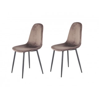 Lot de 2 Chaises velours marron et pieds métal noir - BIBA