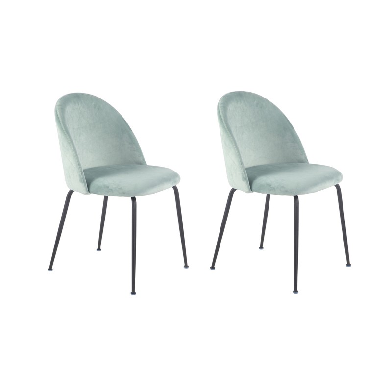 Lot de 2 Chaises velours vert et pieds métal noirs - FARA