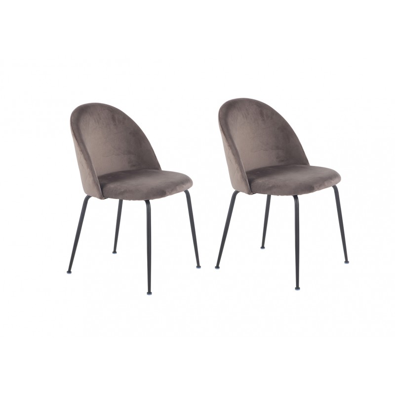 Lot de 2 Chaises velours marron et pieds métal noirs - FARA