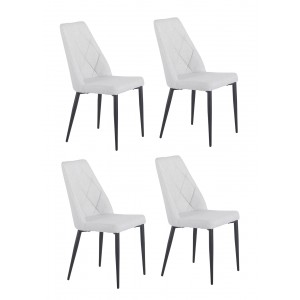 Lot de 4 chaises tissu gris clair capitonné et pieds métal noir - RITA