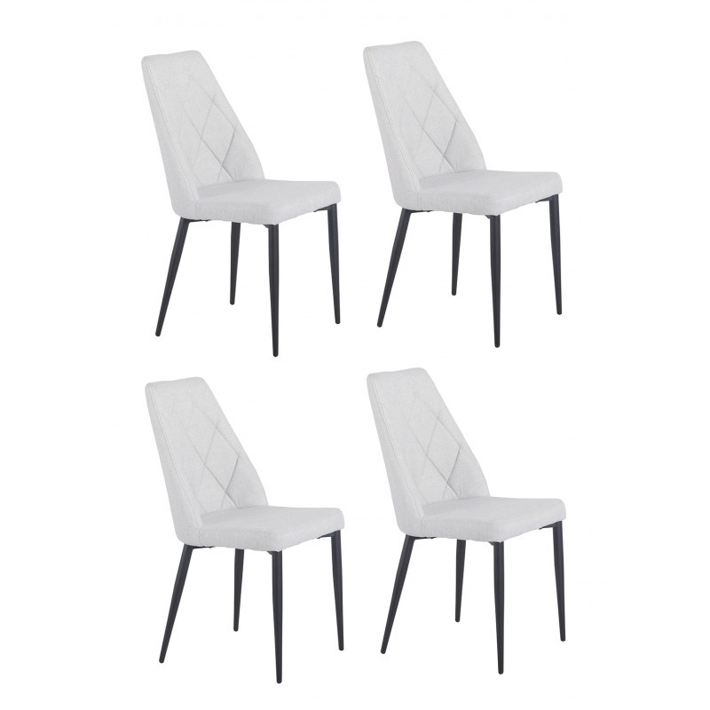 Lot de 4 chaises tissu gris clair capitonné et pieds métal noir - RITA