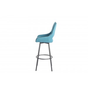 Lot de 2 chaises hautes de bar tissu bleu et piétement métal pivotant - tabouret de bar design contemporain industriel - ROY