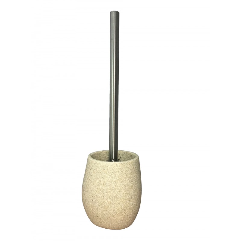 Brosse de toilette et support en polyrésine et pierre naturelle aspect galet beige - ELOA