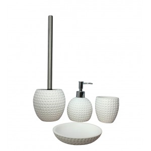 Set 4 accessoires salle de bain en polyrésine et pierre naturelle aspect rond blanc - JULIA