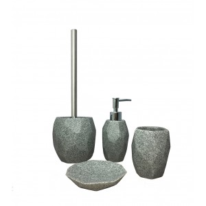 Set 4 accessoires salle de bain en polyrésine et pierre naturelle gris - KESIA
