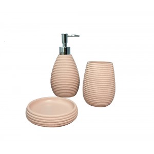 Set 3 accessoires salle de bain en Polyrésine et base minérale rose - SARA
