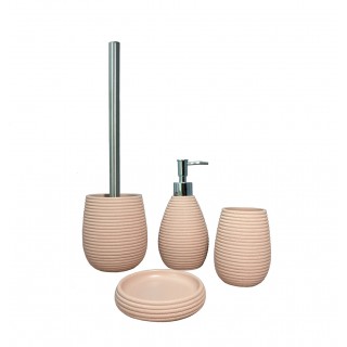 Set 4 accessoires salle de bain en Polyrésine et base minérale rose - SARA