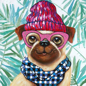 Tableau peinture chien à lunettes 70 x 70 cm style Pop Art - LOULOU DOG