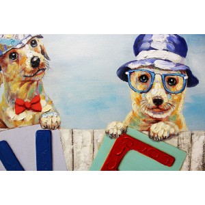 Tableau peinture quatre chiens LOVE 120 x 60 cm - DOG TEAM