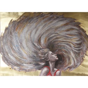 Tableau peinture femme cheveux au vent 120 x 90 cm - WEELNESS