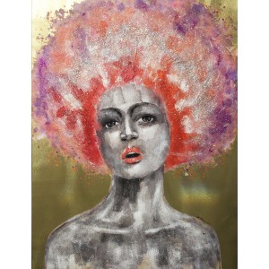 Tableau peinture femme afro 70s rose violet 120x90 cm - PINK AFRO