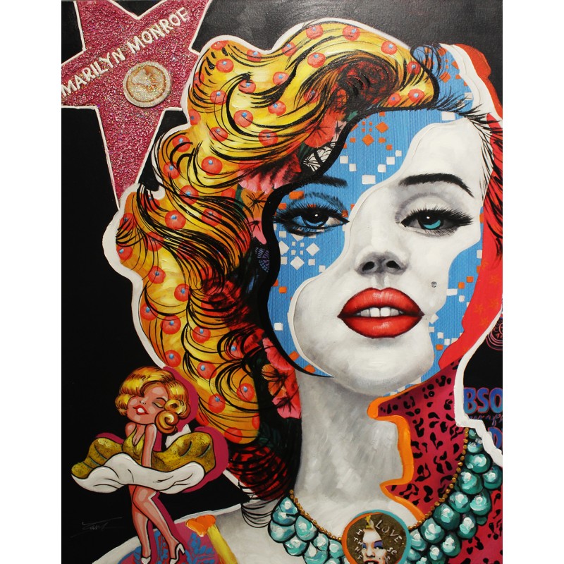 Peinture sur toile 120 cm cadre décoratif mural multicolore - MARILYN