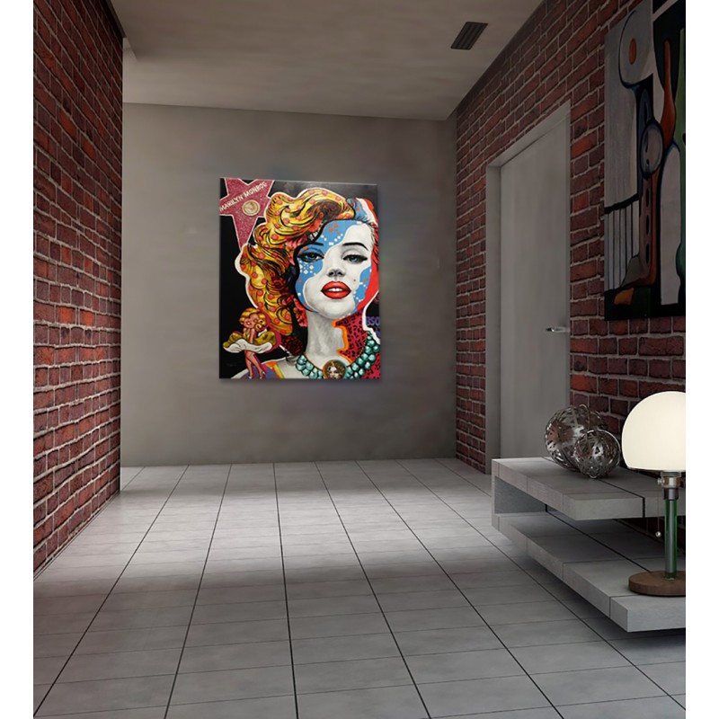 Peinture sur toile 120 cm cadre décoratif mural multicolore - MARILYN