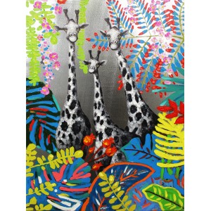 Tableau peinture Girafe 100 x 70 cm style Pop Art - SAVANE