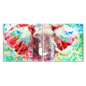 Tableaux peintures Eléphant 80 x 80 cm style Pop Art - SAUVAGE