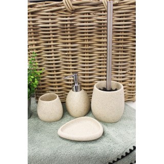 Brosse de toilette aspect galet beige et tige en métal - ELOA
