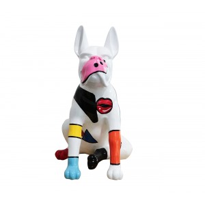 Sculpture chien blanc et multicolore en résine - MOLOSSE