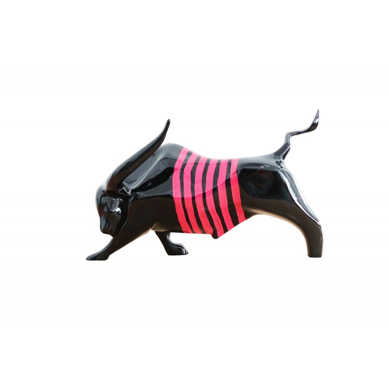 Sculpture taureau noir et rose en résine - EL TORO 2